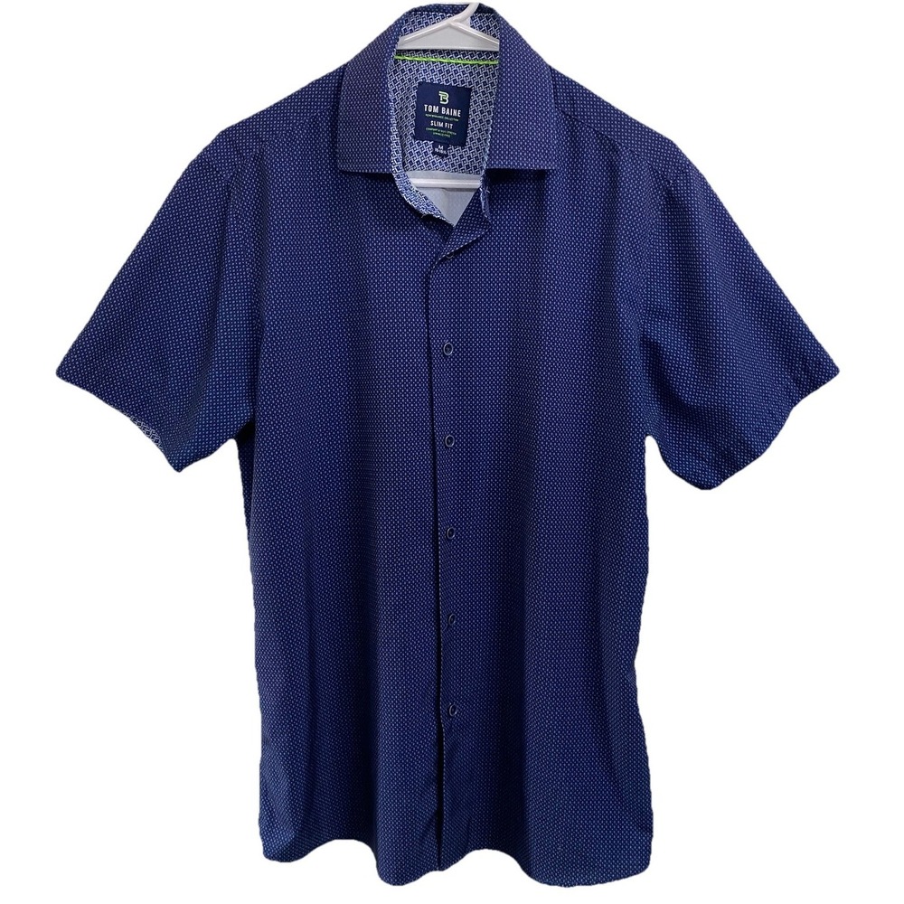 Tom Baine Mens Slim-Fit Blue Wrinkle Free‎ Button-Down Dress Shirt M 15-15 1/2